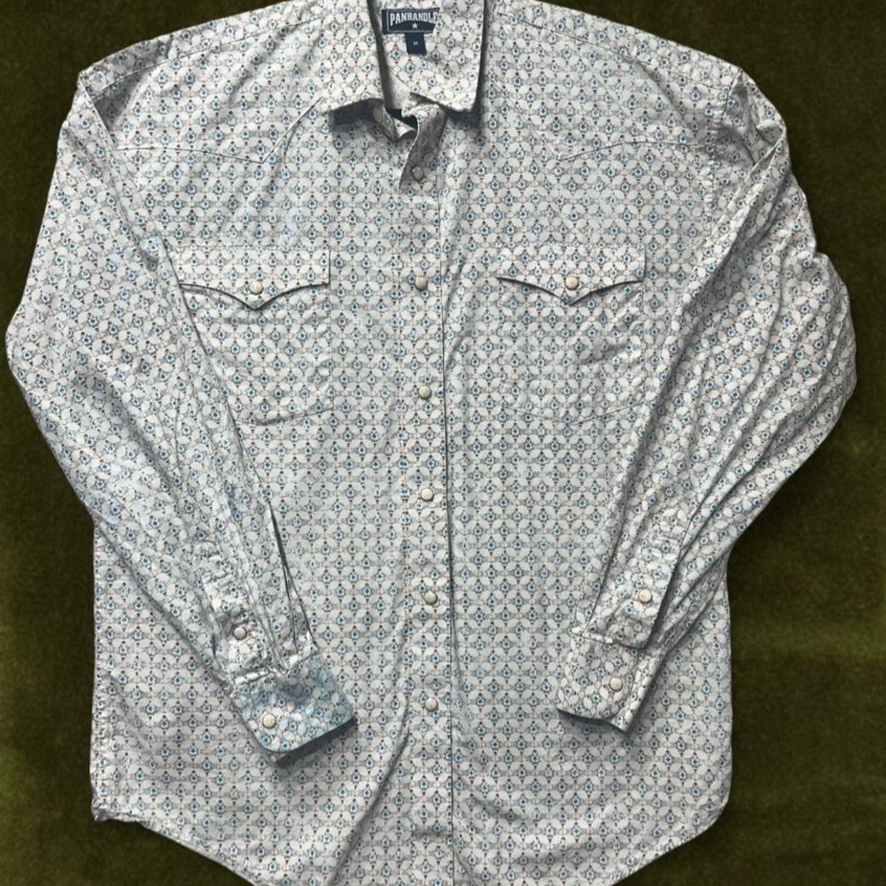 Vintage Panhandle Slim Geometric Pearl Snap Western Shirt - Fits Modern Large